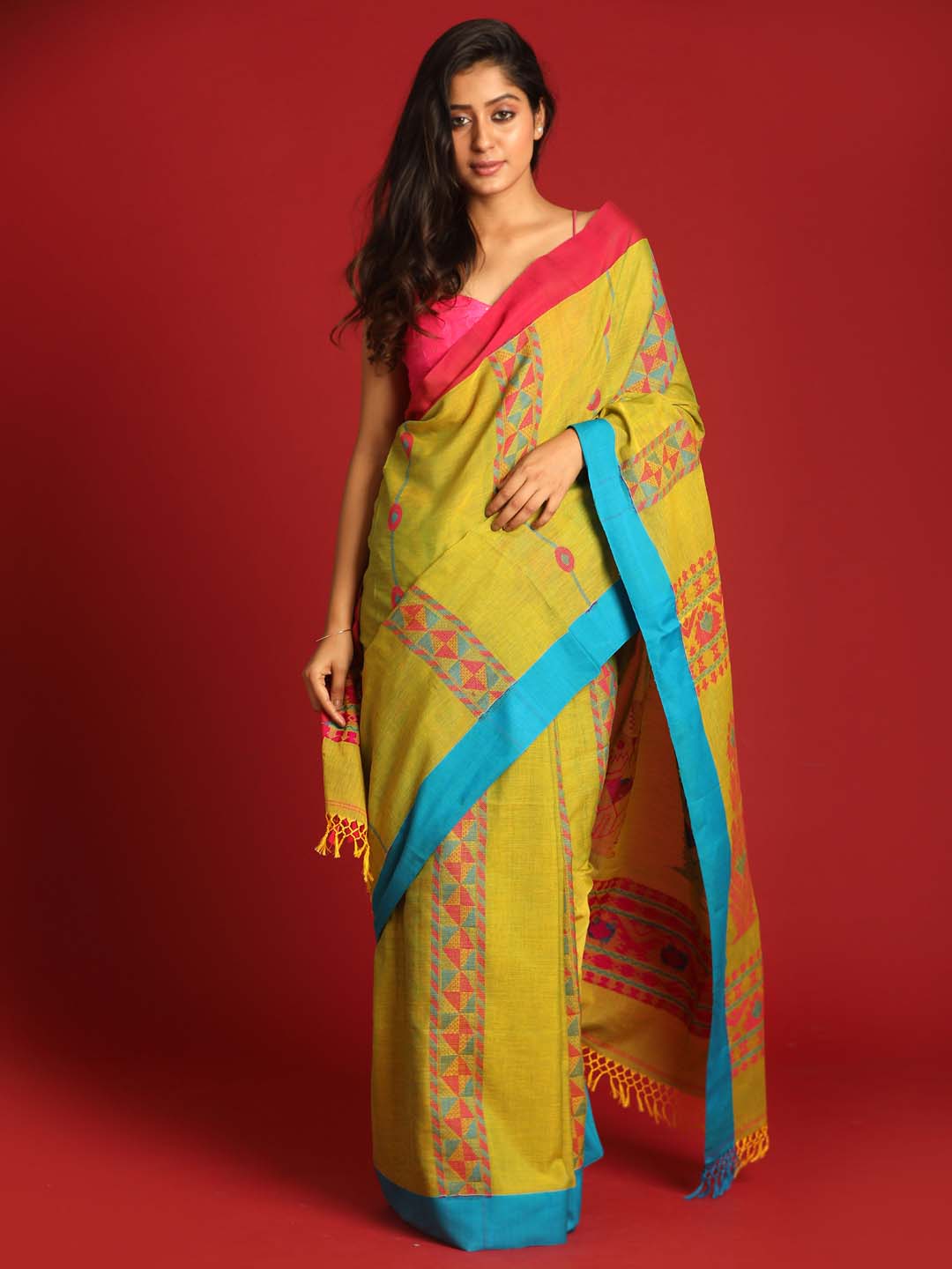 Indethnic Mustard Pure Cotton Ethnic Motifs Design Jamdani - View 1