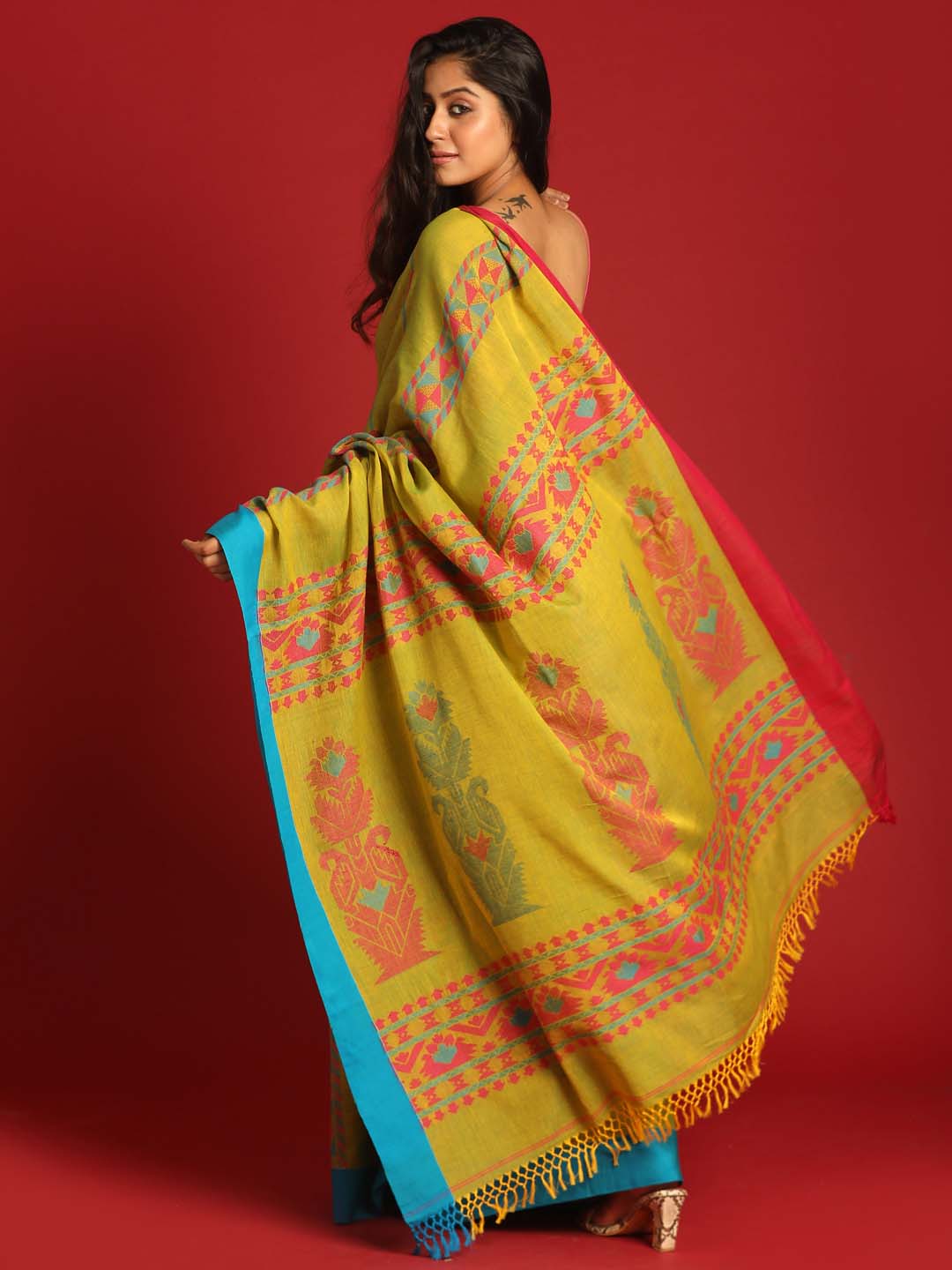 Indethnic Mustard Pure Cotton Ethnic Motifs Design Jamdani - View 3