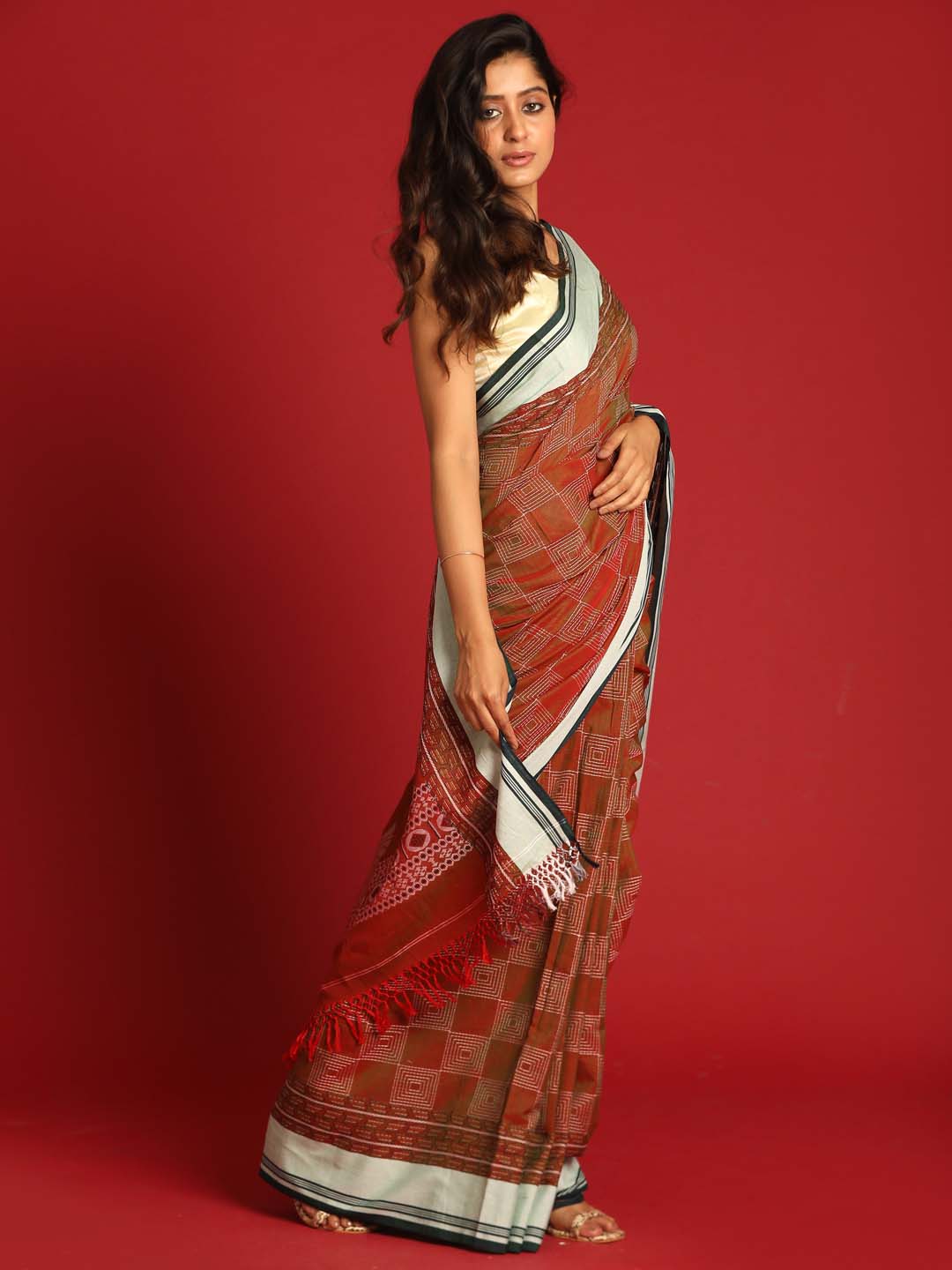 Indethnic Rust Pure Cotton Ethnic Motifs Design Jamdani - View 2