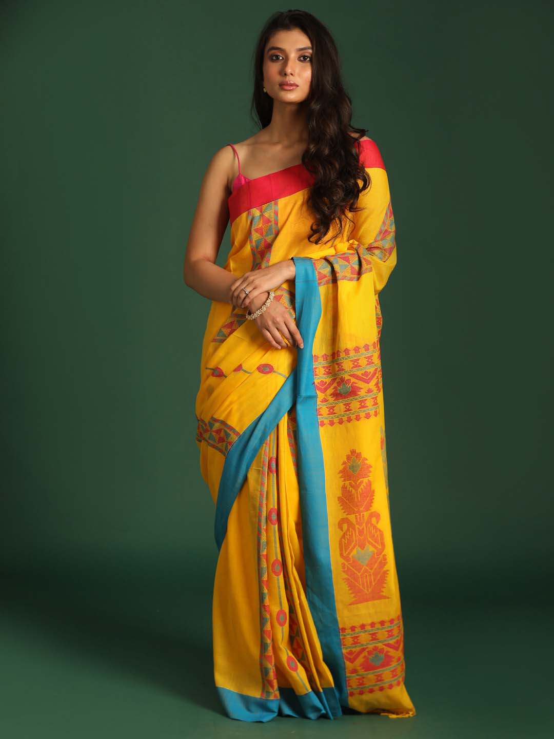 Indethnic Yellow Pure Cotton Ethnic Motifs Design Jamdani - View 1