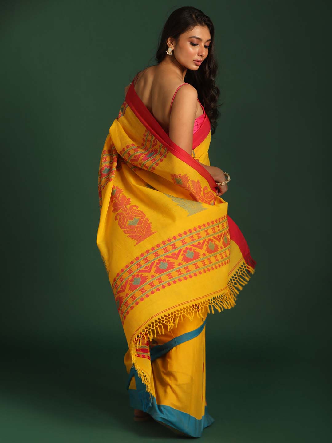 Indethnic Yellow Pure Cotton Ethnic Motifs Design Jamdani - View 3