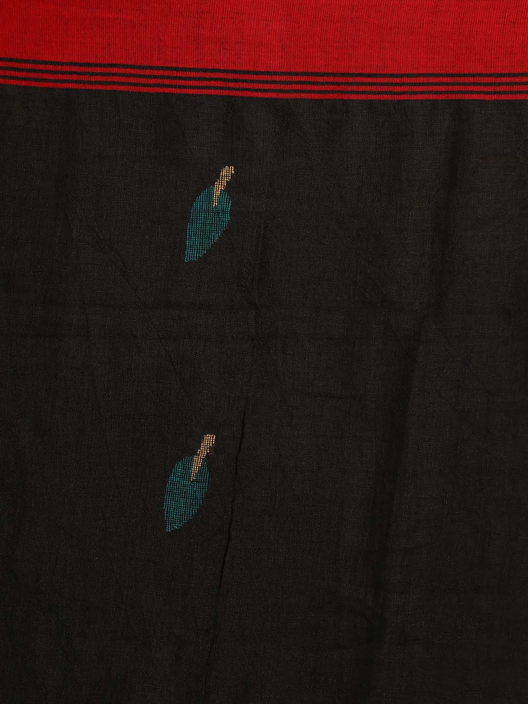 Indethnic Black Pure Linen Ethnic Motifs Design Jamdani - Saree Detail View