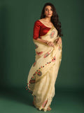 Indethnic Beige Pure Linen Ethnic Motifs Design Jamdani - View 1