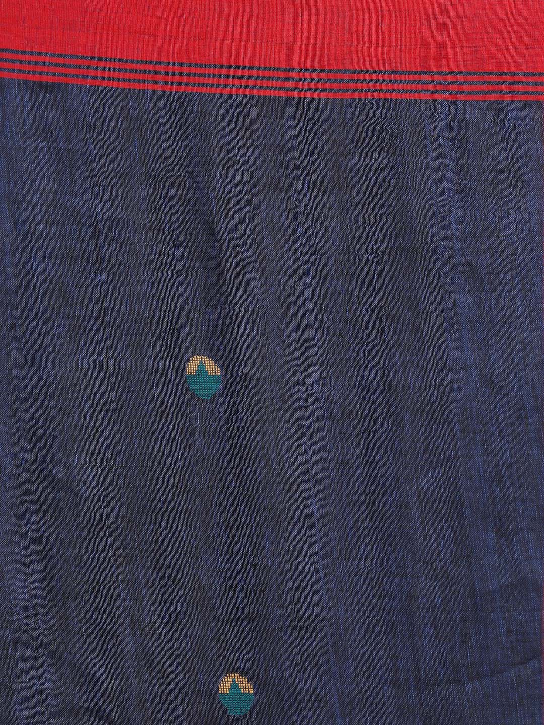 Indethnic Navy Blue Pure Linen Ethnic Motifs Design Jamdani - Saree Detail View