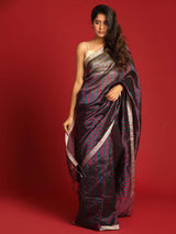 VIOLET STRIPES (HANDLOOM PURE LINEN SAREE)