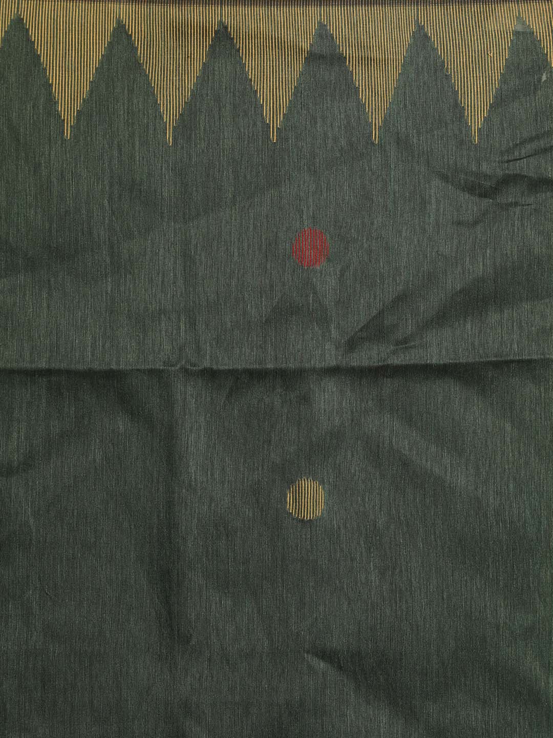 Indethnic Green Cotton Blend Polka Dots Design Jamdani - Saree Detail View