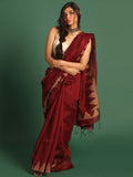 Indethnic Maroon Cotton Blend Polka Dots Design Jamdani - View 1