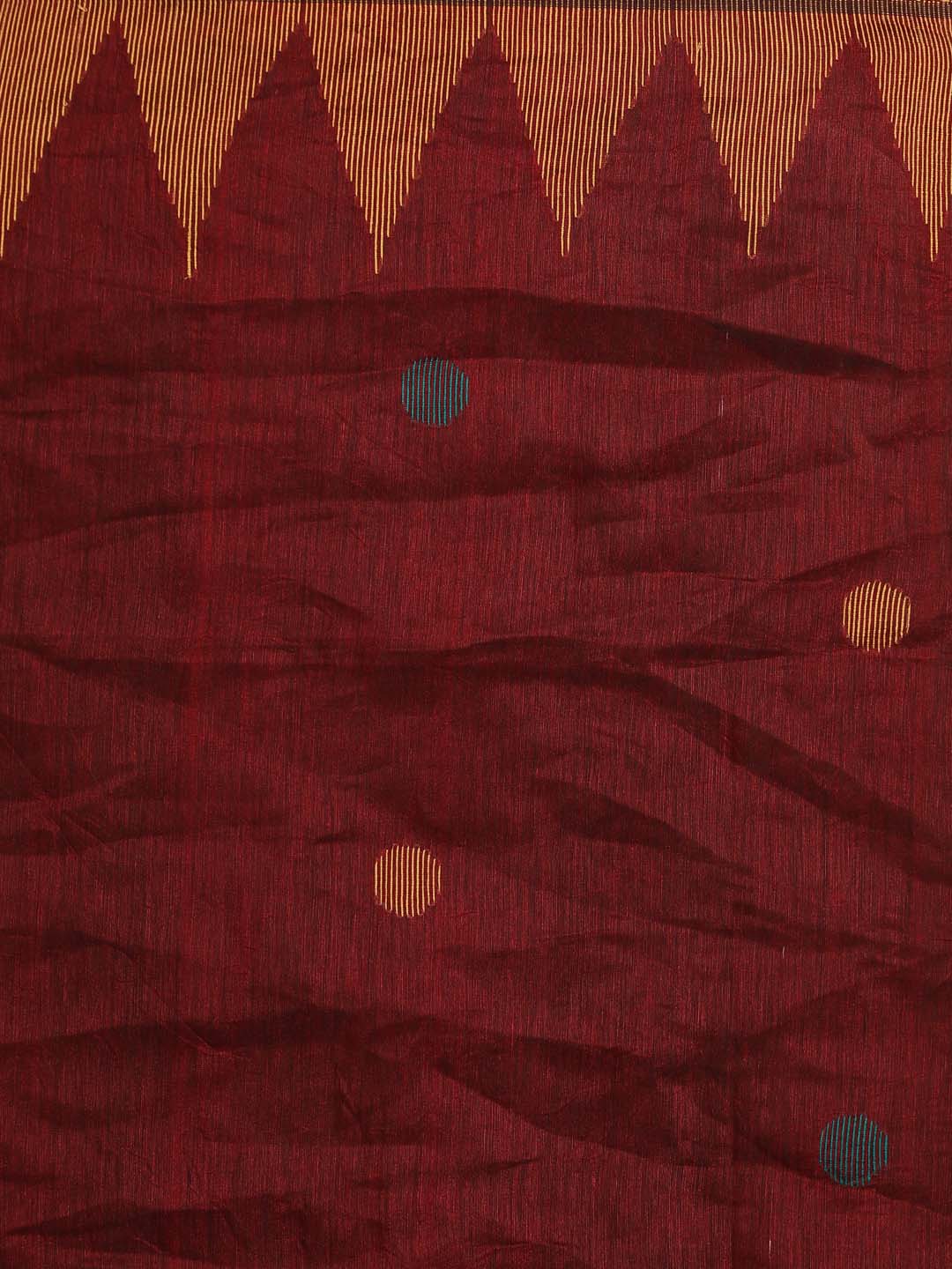 Indethnic Maroon Cotton Blend Polka Dots Design Jamdani - Saree Detail View