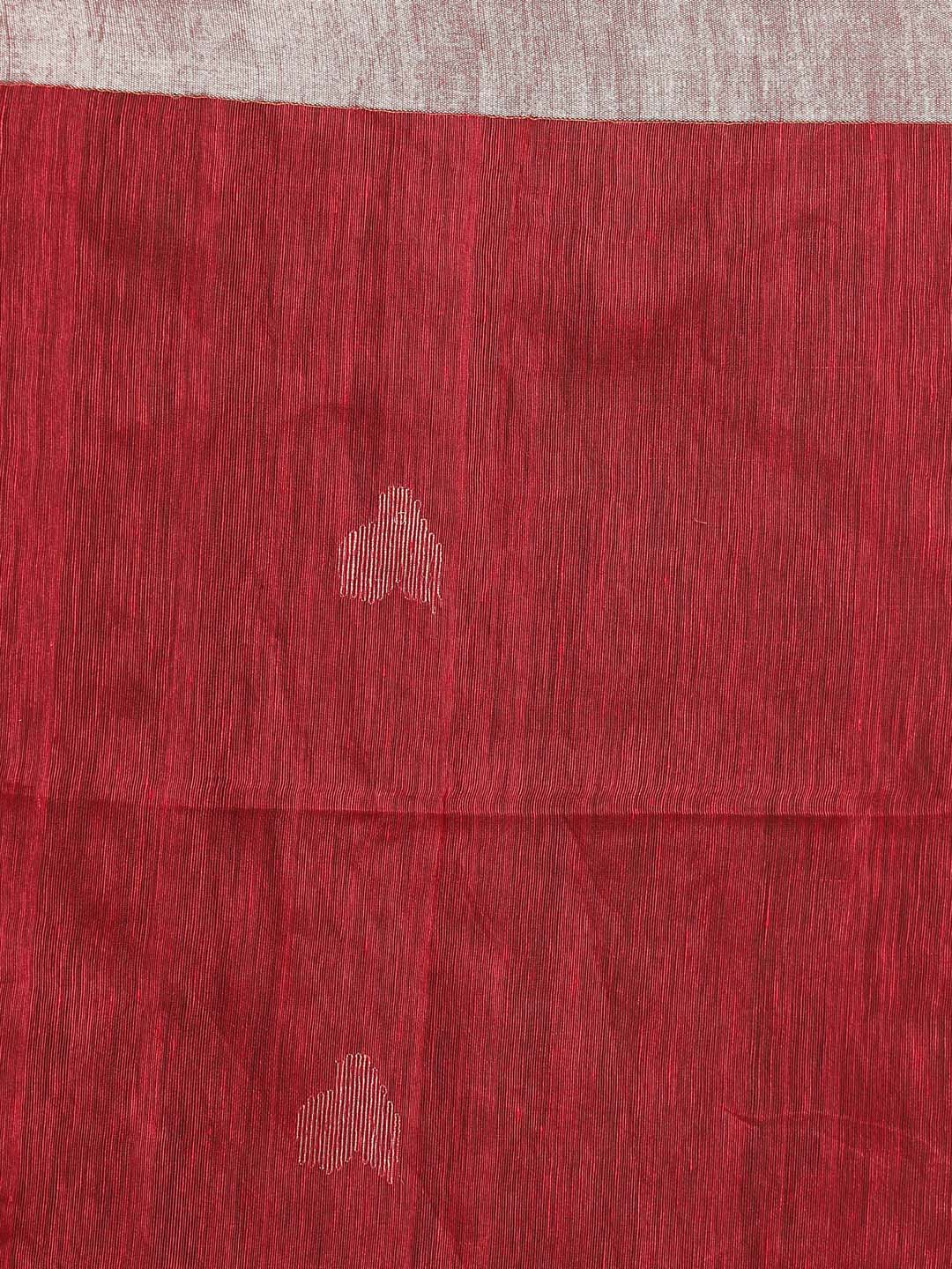 Indethnic Red Pure Silk Abstract Design Jamdani - Saree Detail View