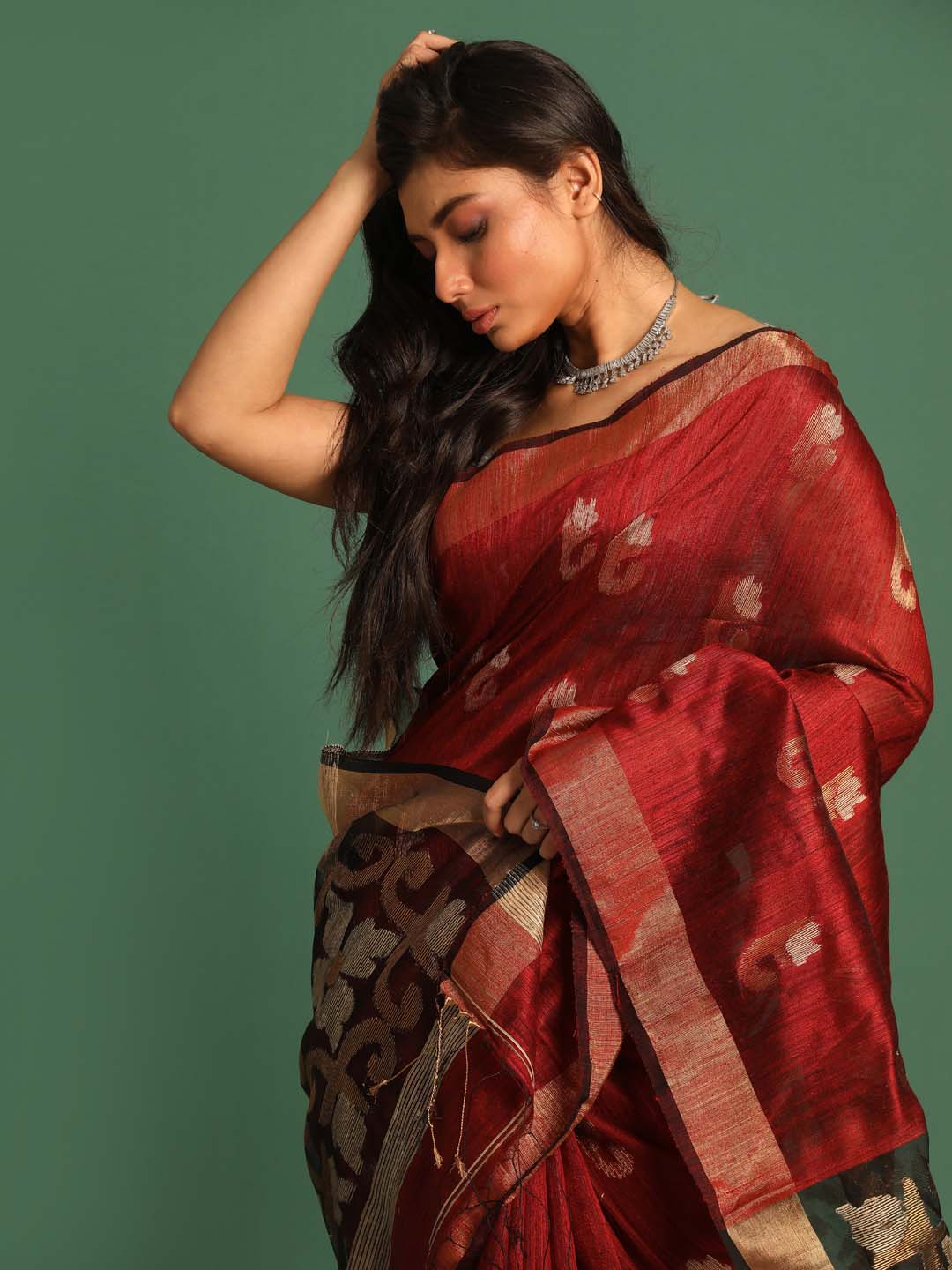 Indethnic Red Pure Silk Ethnic Motifs Design Jamdani - View 2