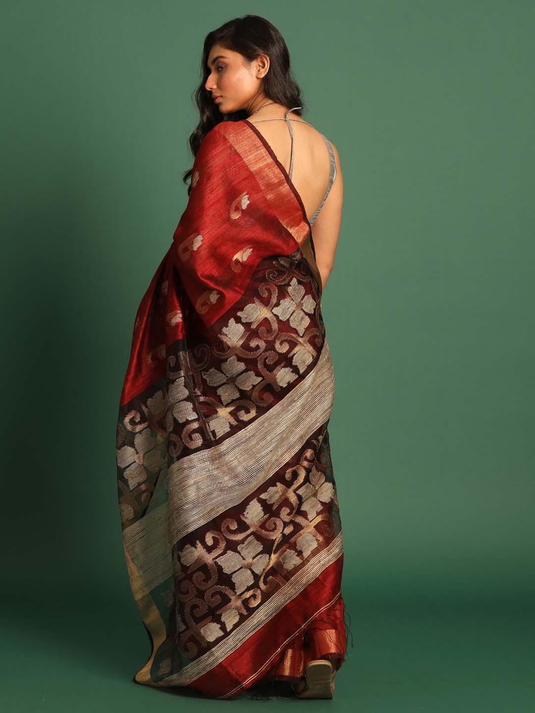 Indethnic Red Pure Silk Ethnic Motifs Design Jamdani - View 3