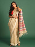 Indethnic Beige Pure Silk Ethnic Motifs Design Jamdani - View 1