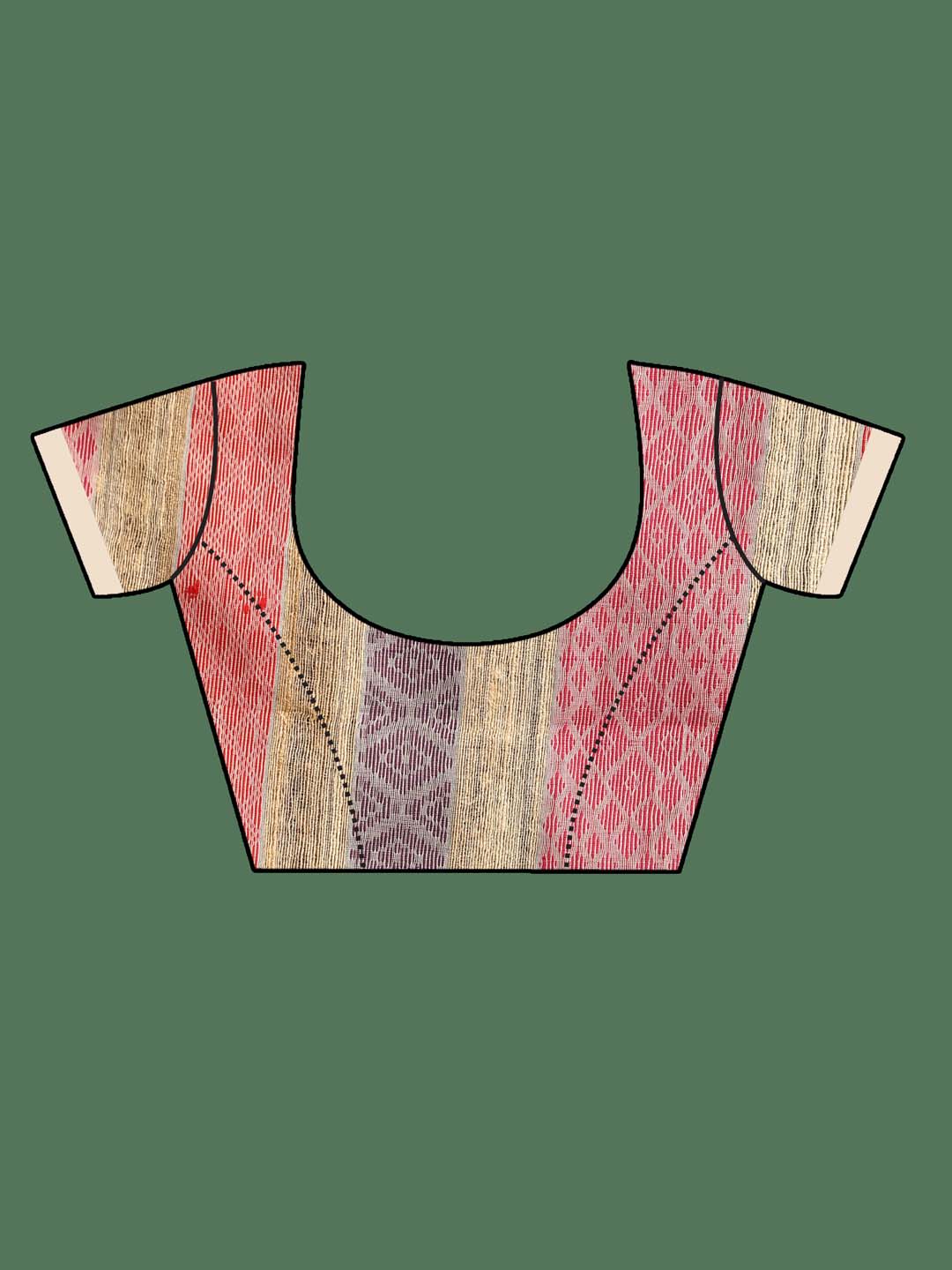 Indethnic Beige Pure Silk Ethnic Motifs Design Jamdani - Blouse Piece View