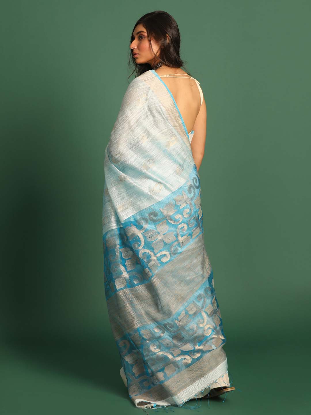 Indethnic Blue Pure Silk Ethnic Motifs Design Jamdani - View 3