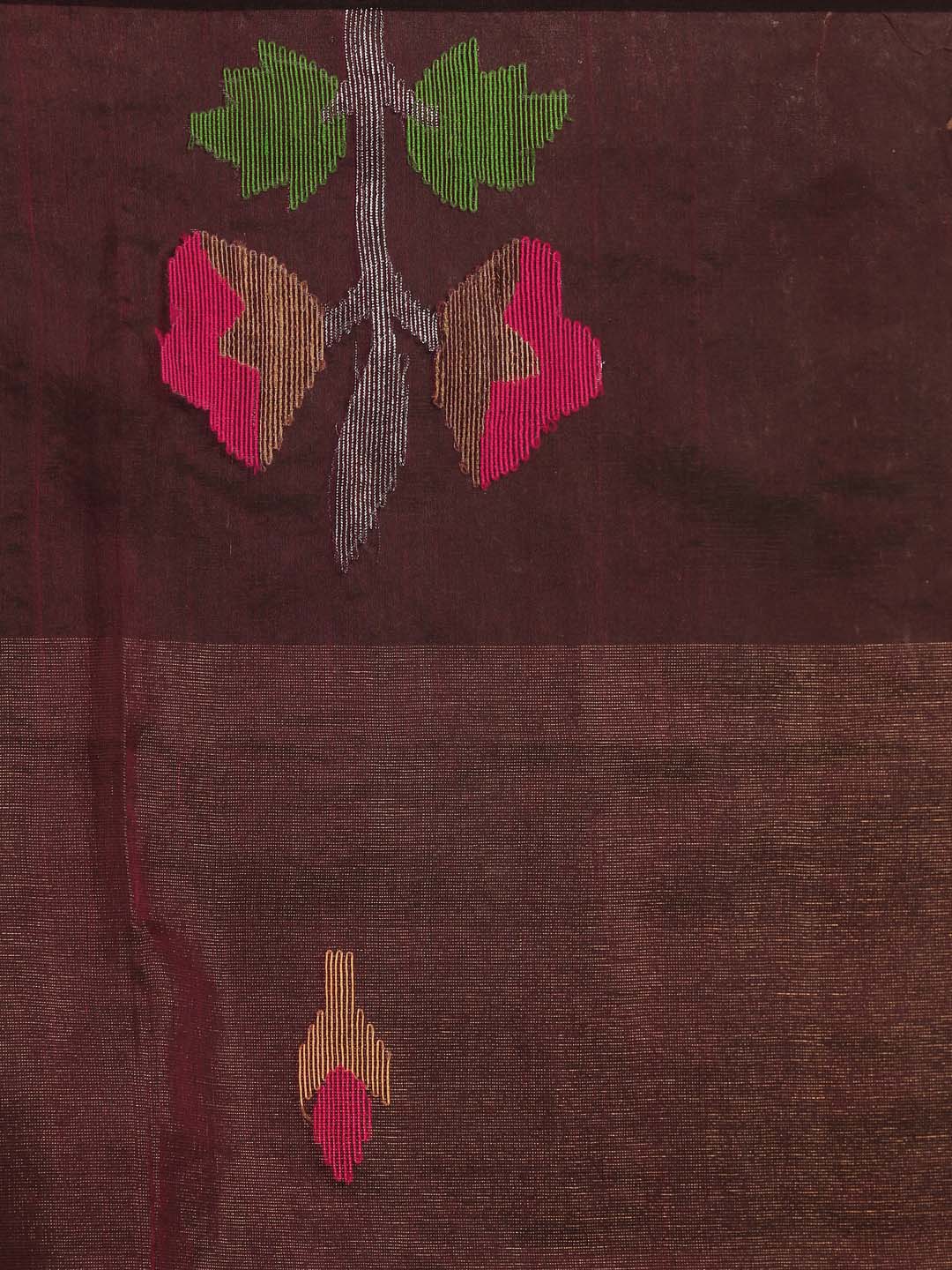 Indethnic Brown Pure Silk Floral Design Jamdani - Saree Detail View