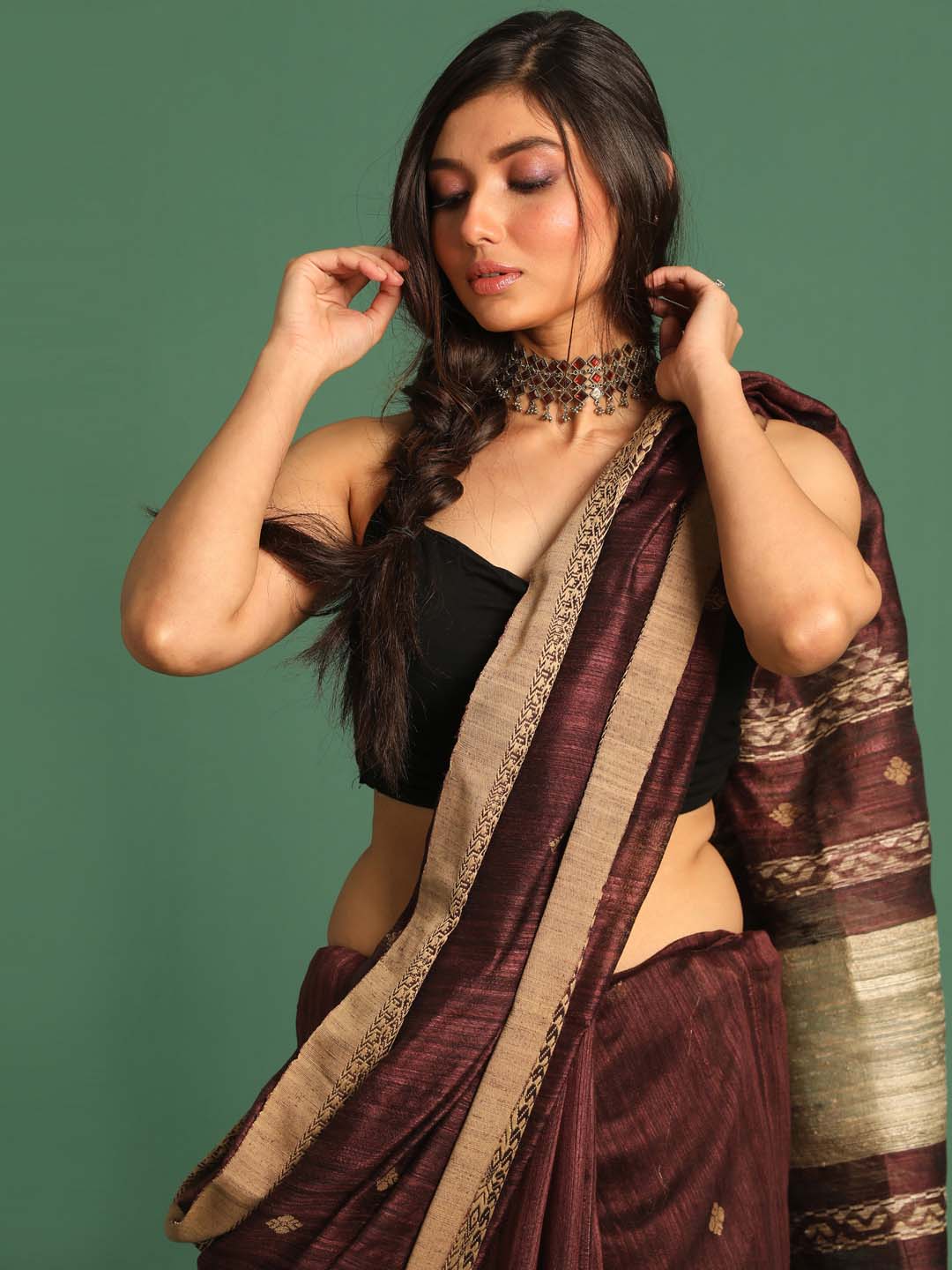 Indethnic Brown Pure Silk Ethnic Motifs Design Jamdani - View 2