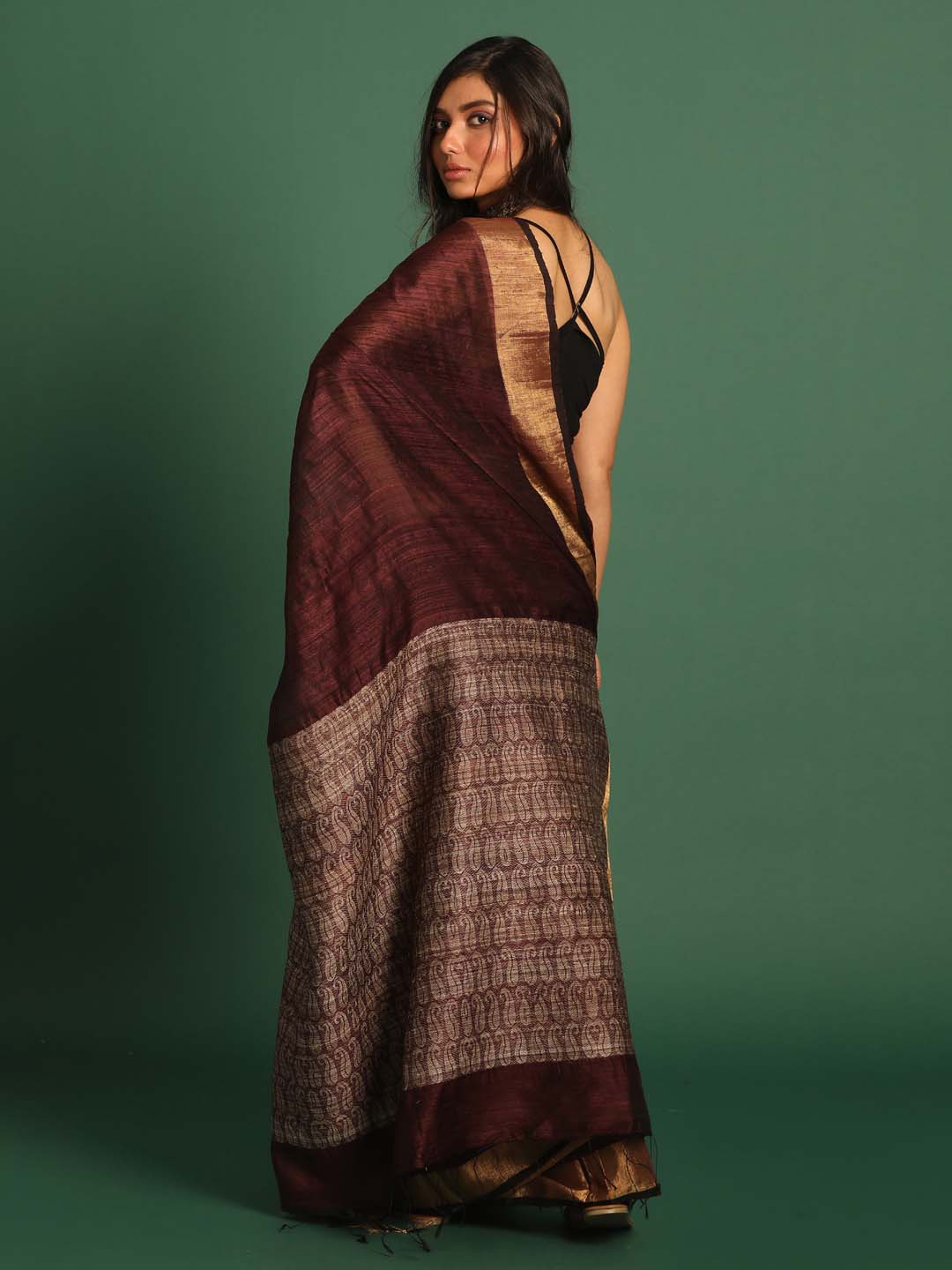 Indethnic Brown Pure Silk Ethnic Motifs Design Jamdani - View 3