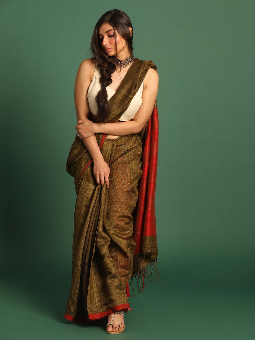 Indethnic Brown Pure Silk Ethnic Motifs Design Jamdani - View 1