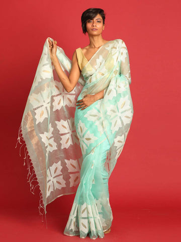 VERDANT BLOSSOM (JAMDANI 100% PURE SILK SAREE)