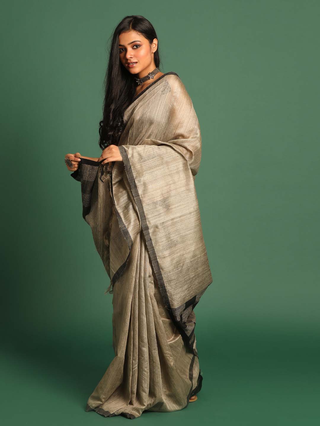 Indethnic Grey Pure Silk Ethnic Motifs Design Jamdani - View 1