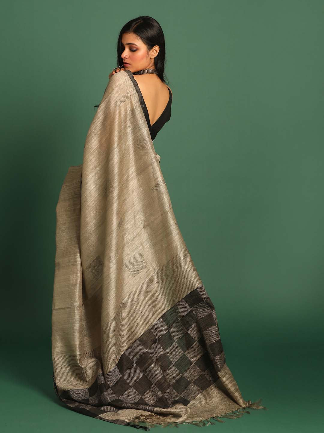 Indethnic Grey Pure Silk Ethnic Motifs Design Jamdani - View 3
