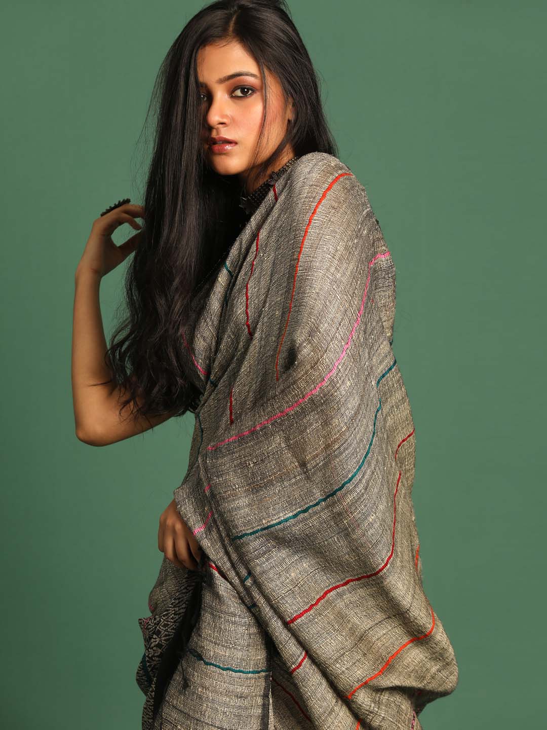 Indethnic Grey Pure Silk Ethnic Motifs Design Jamdani - View 2