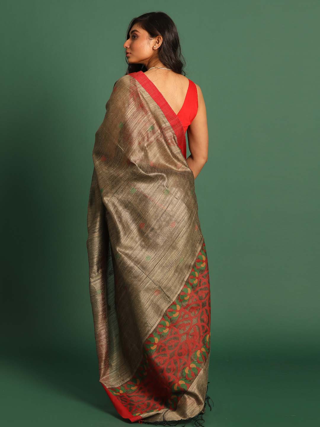 Indethnic Grey Pure Silk Ethnic Motifs Design Jamdani - View 3