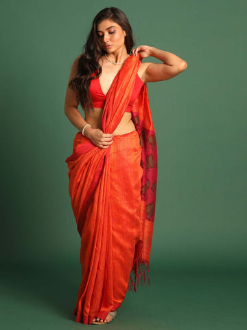 SAFFRON CHARM (JAMDANI 100% PURE SILK SAREE)