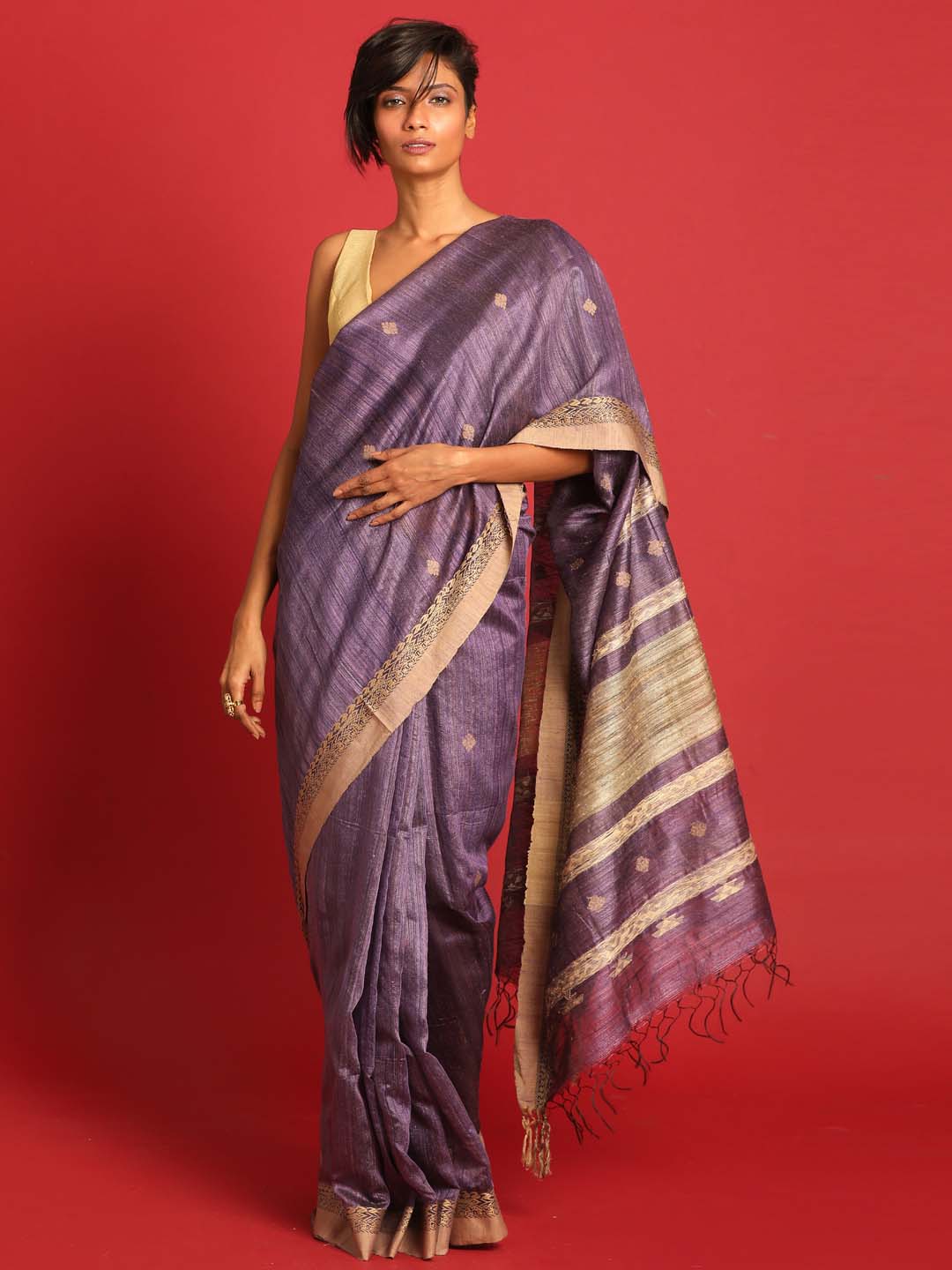 Indethnic Purple Pure Silk Ethnic Motifs Design Jamdani - View 1