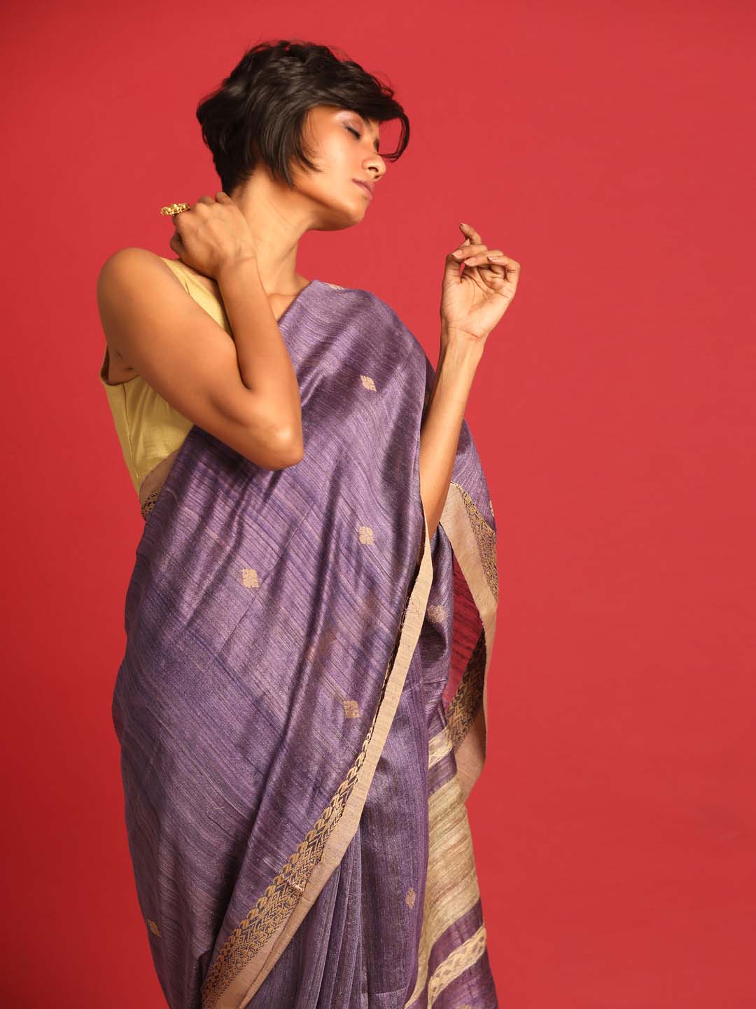 Indethnic Purple Pure Silk Ethnic Motifs Design Jamdani - View 2