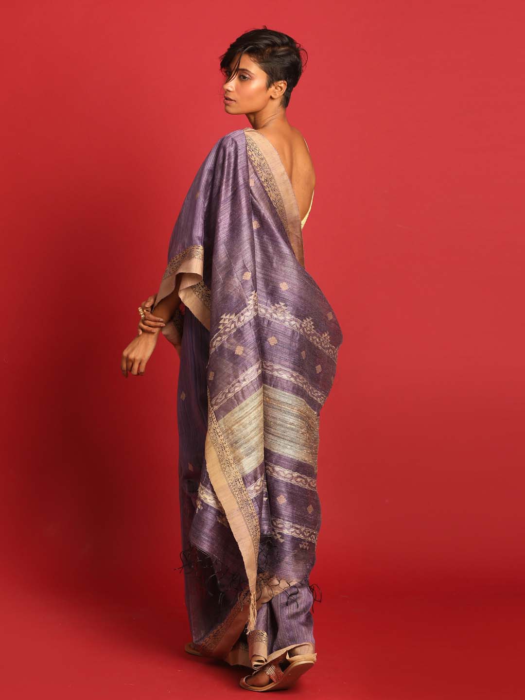 Indethnic Purple Pure Silk Ethnic Motifs Design Jamdani - View 3