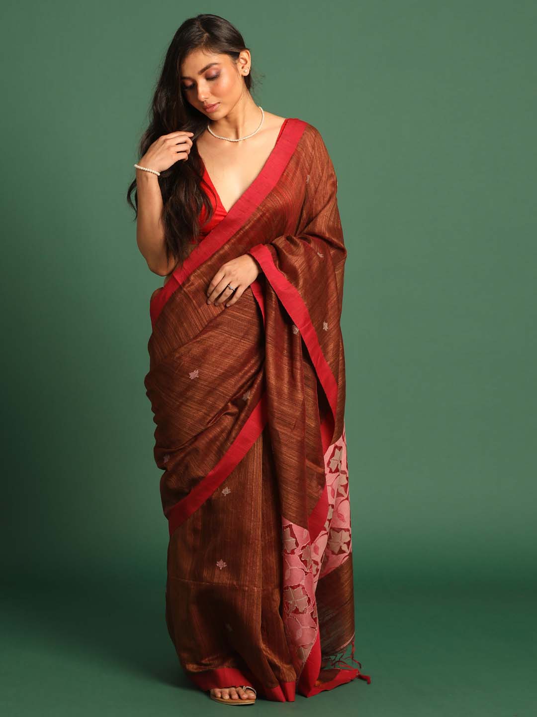 Indethnic Rust Pure Silk Ethnic Motifs Design Jamdani - View 1