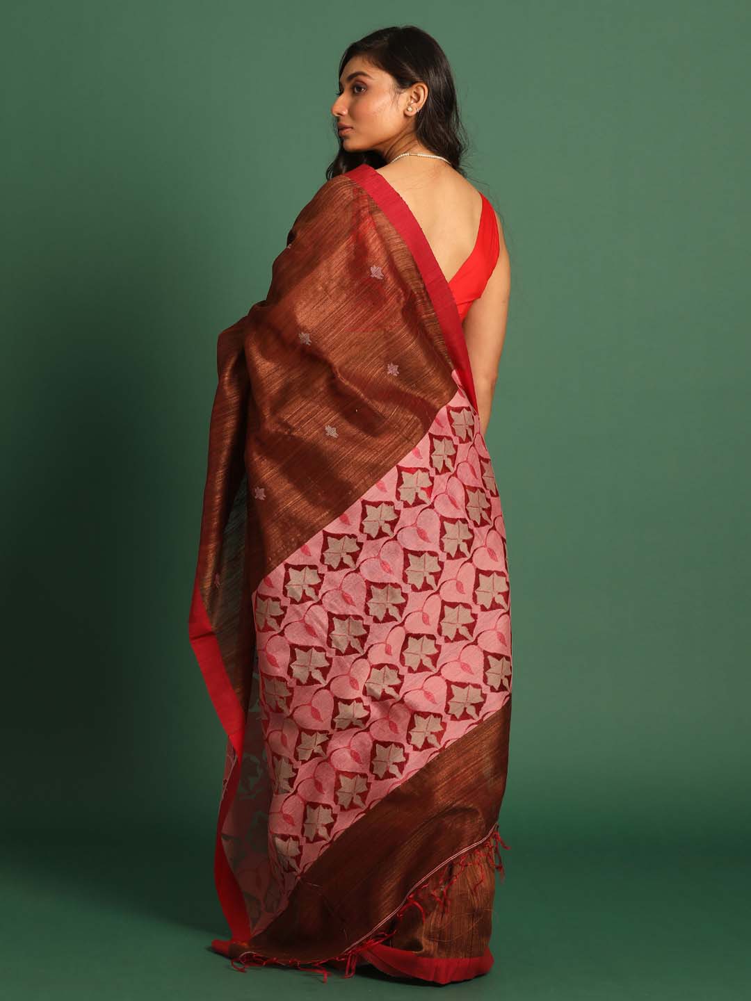 Indethnic Rust Pure Silk Ethnic Motifs Design Jamdani - View 3