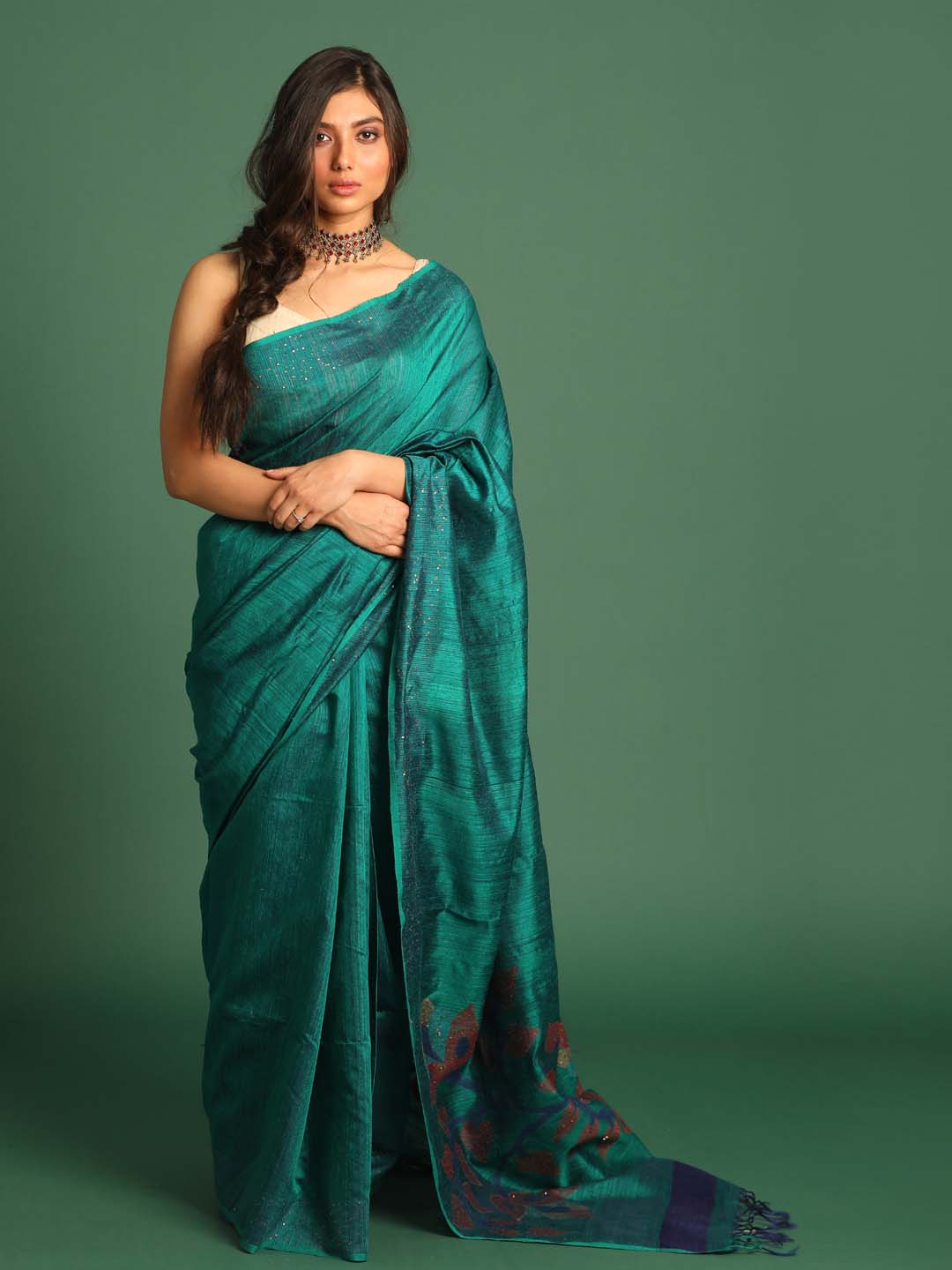 Indethnic Turquoise Blue Pure Silk Ethnic Motifs Design Jamdani - View 1