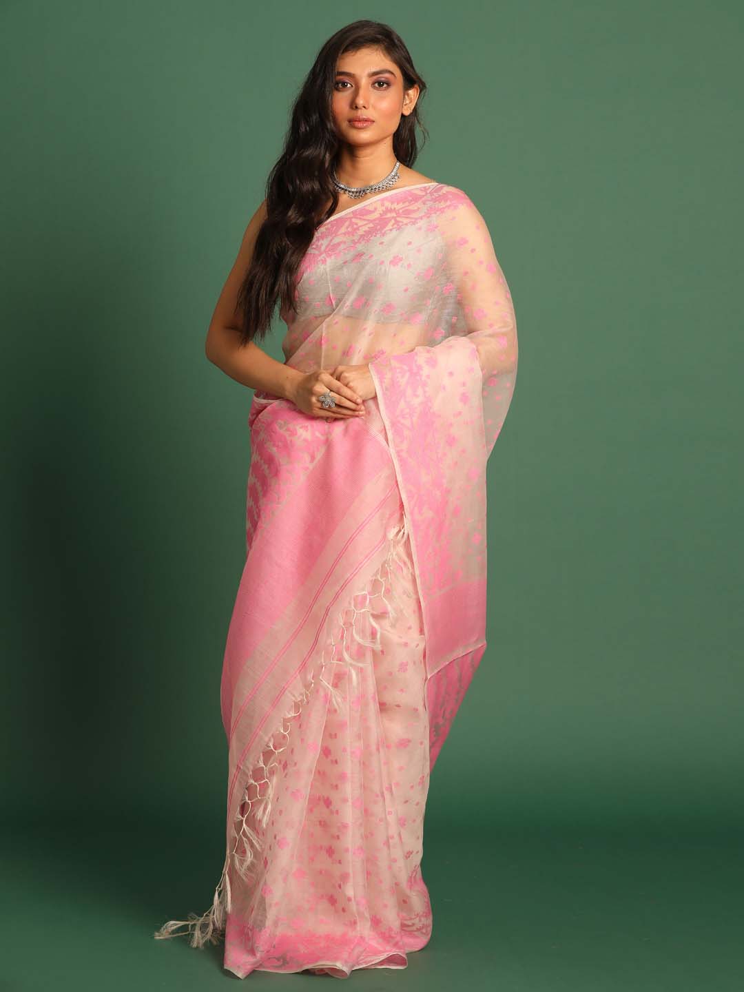 Indethnic Pink Pure Silk Ethnic Motifs Design Jamdani - View 1