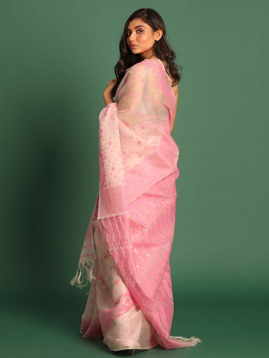 Indethnic Pink Pure Silk Ethnic Motifs Design Jamdani - View 3