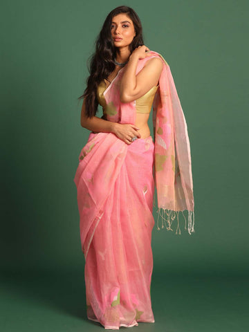 BLUSH BLOSSOM (JAMDANI 100% PURE SILK SAREE)