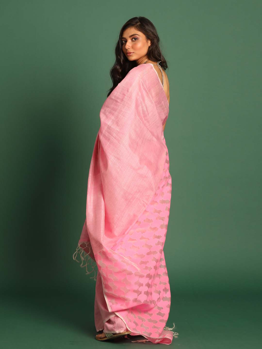 Indethnic Pink Pure Silk Ethnic Motifs Design Jamdani - View 3