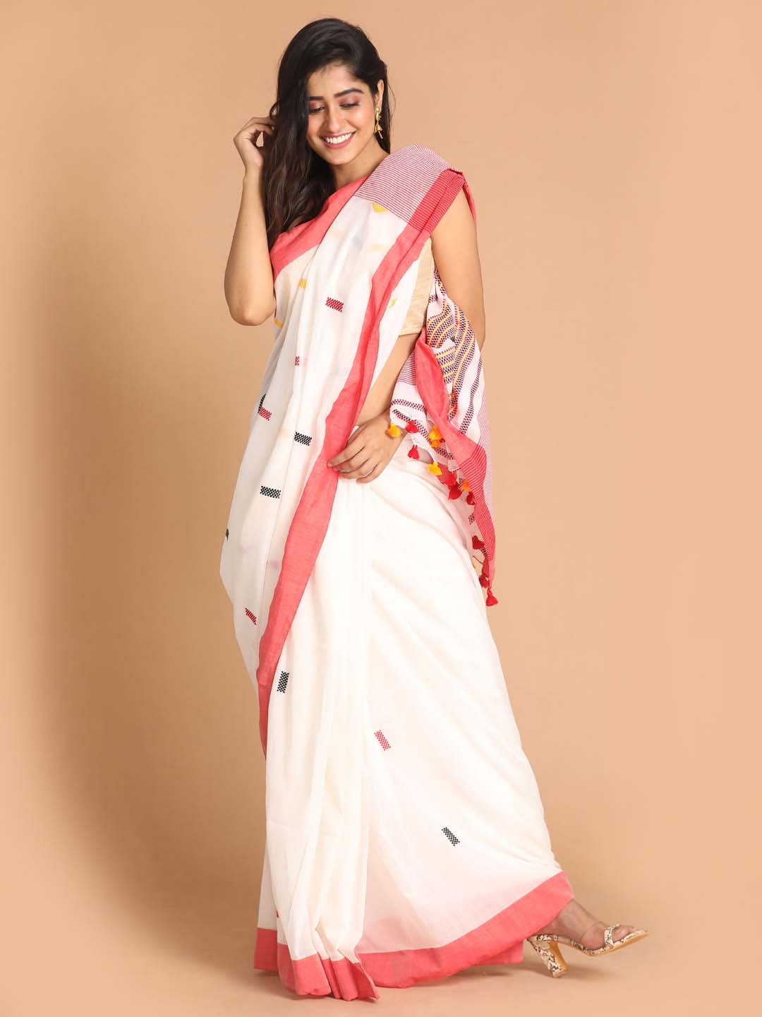 Indethnic White Bengal Handloom Pure Cotton Saree Work Saree - View 1