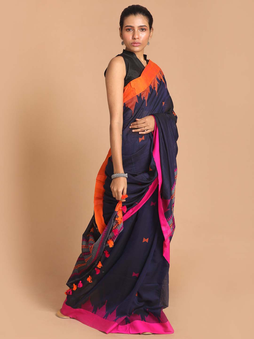 Indethnic Black Bengal Handloom Pure Cotton Saree Daily Saree - View 1