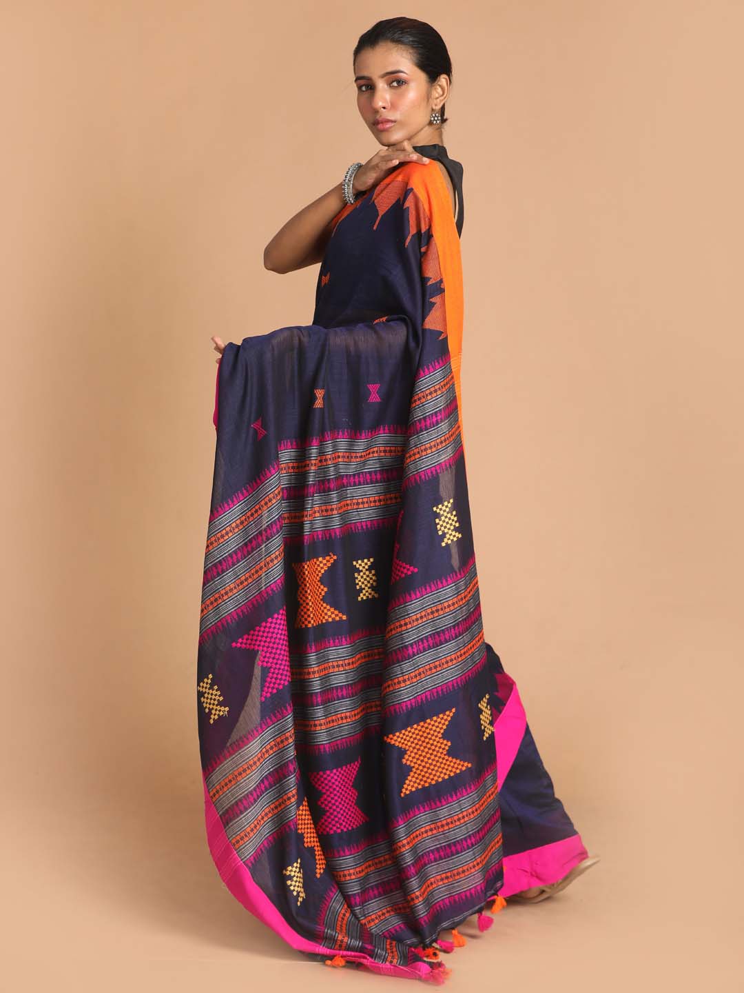 Indethnic Black Bengal Handloom Pure Cotton Saree Daily Saree - View 2