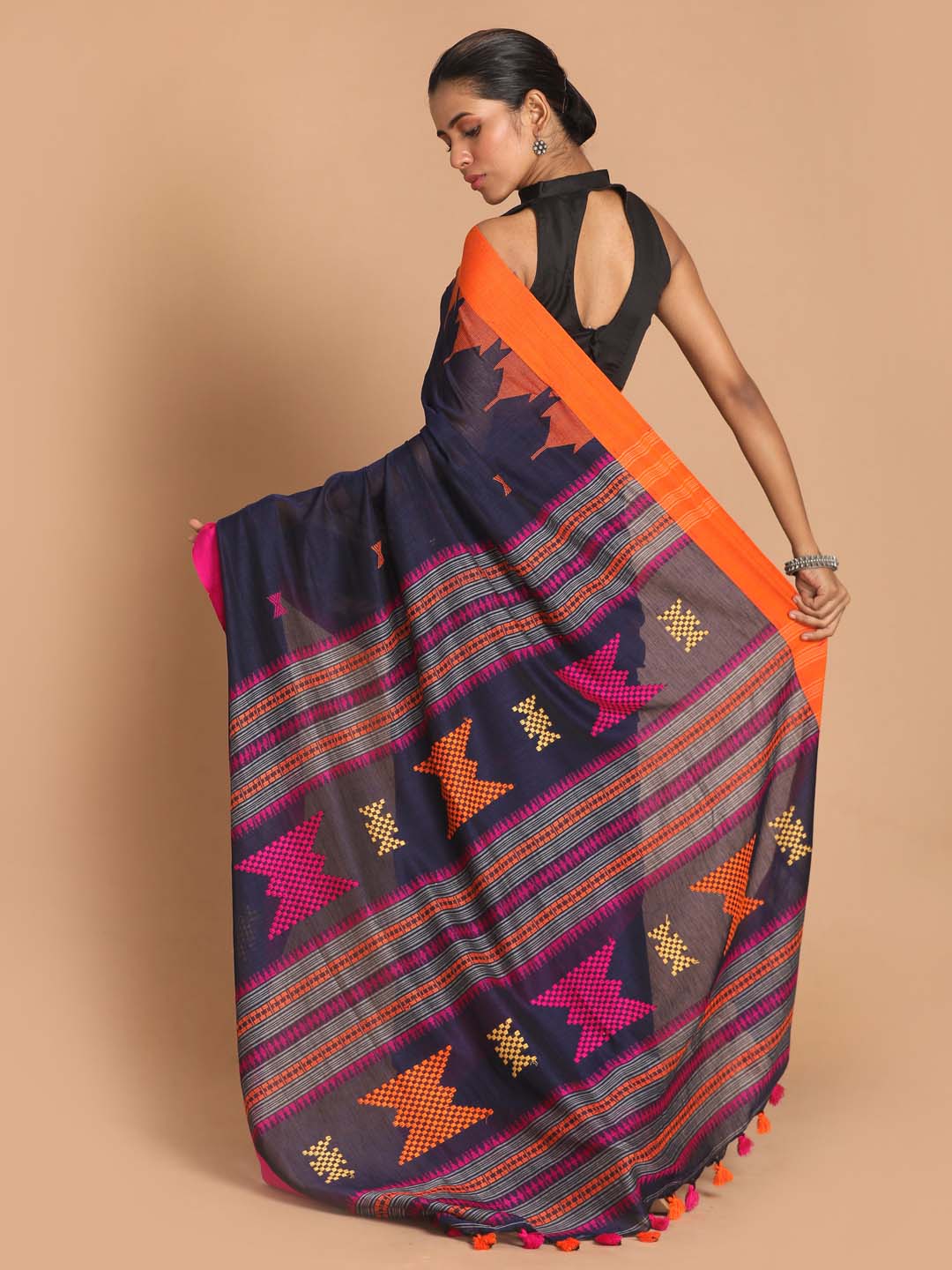 Indethnic Black Bengal Handloom Pure Cotton Saree Daily Saree - View 3