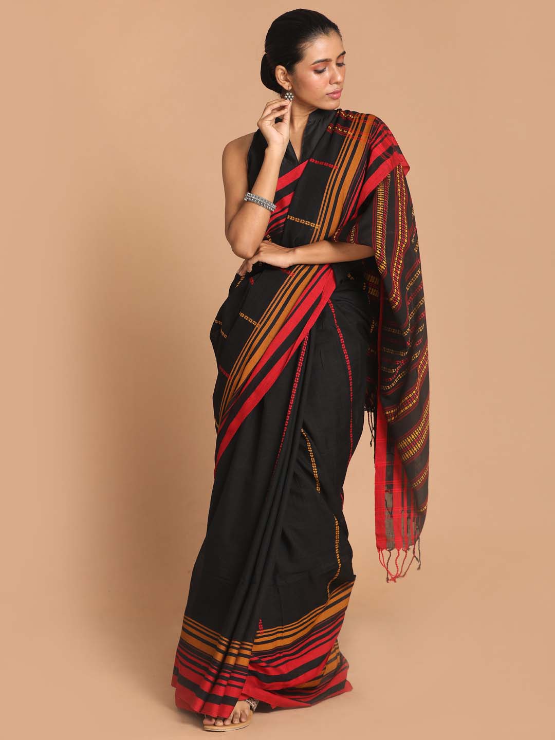 Indethnic Black Bengal Handloom Pure Cotton Saree Daily Saree - View 1