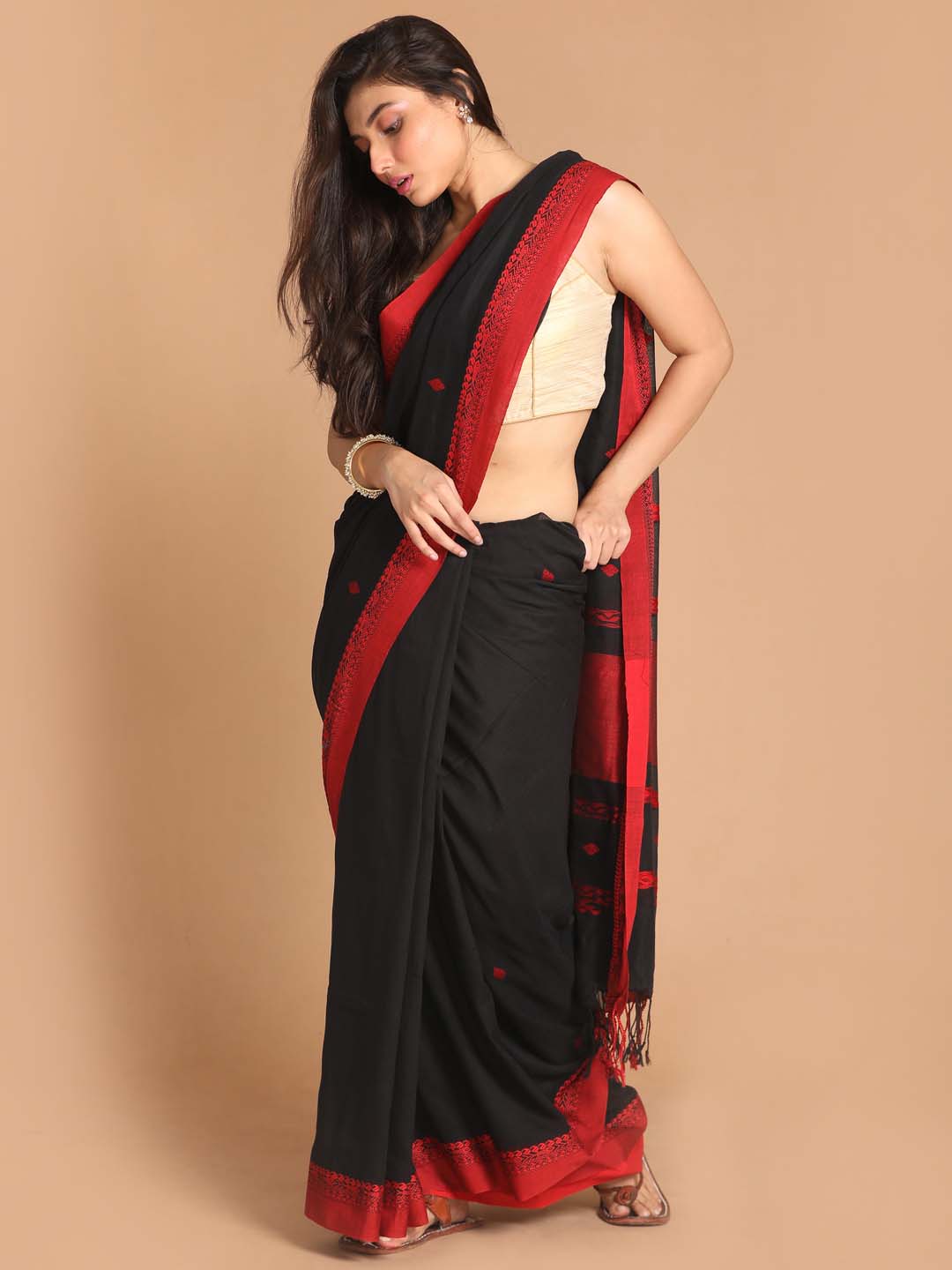 Indethnic Black Bengal Handloom Pure Cotton Saree Work Saree - View 1