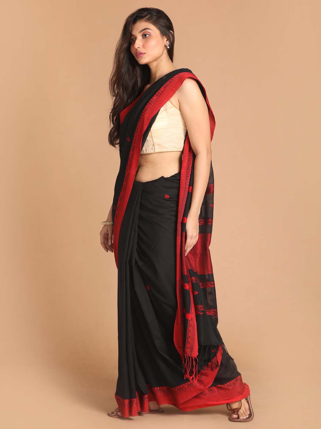 Indethnic Black Bengal Handloom Pure Cotton Saree Work Saree - View 2