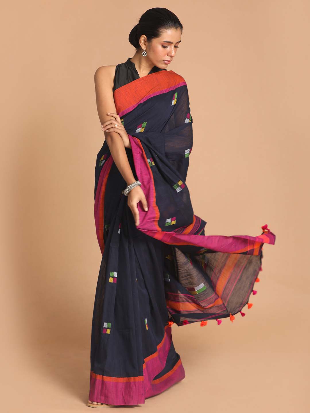 Indethnic Black Bengal Handloom Pure Cotton Saree Work Saree - View 1