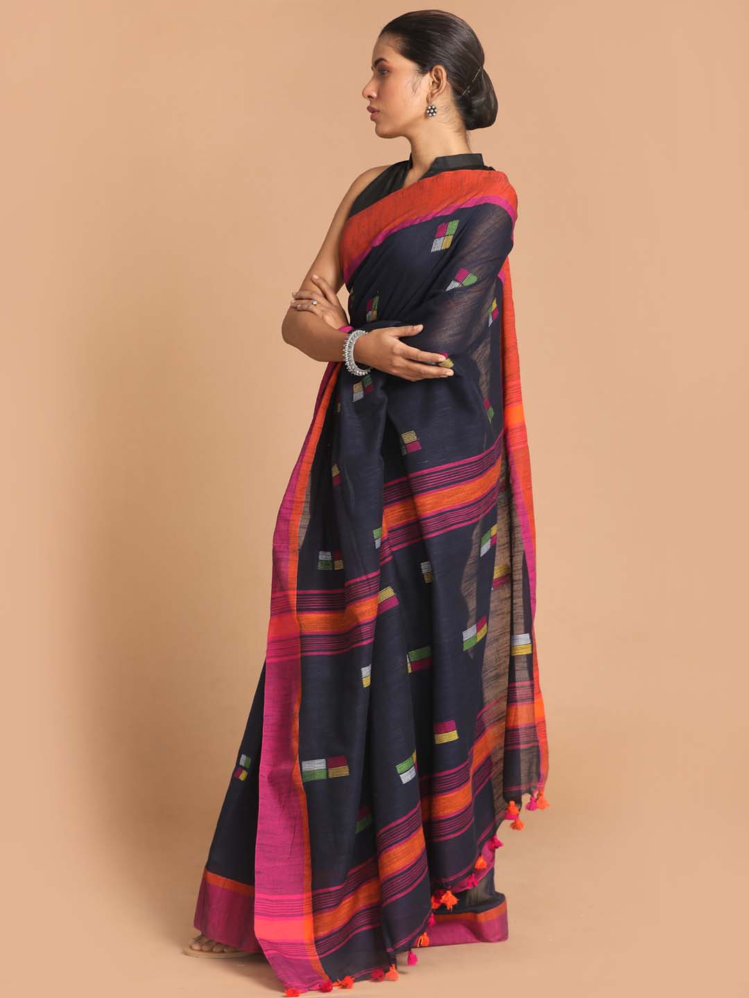 Indethnic Black Bengal Handloom Pure Cotton Saree Work Saree - View 2