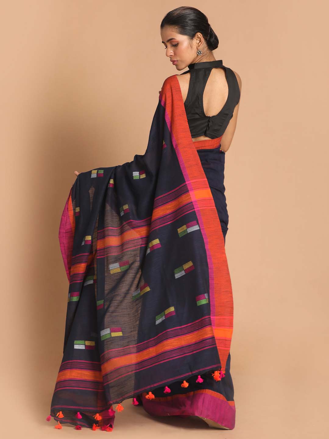 Indethnic Black Bengal Handloom Pure Cotton Saree Work Saree - View 3