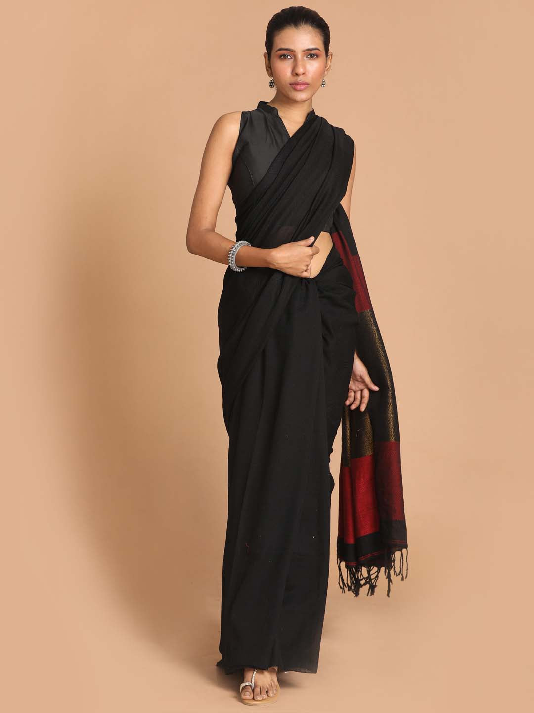 Indethnic Black Bengal Handloom Pure Cotton Saree Party Saree - View 1