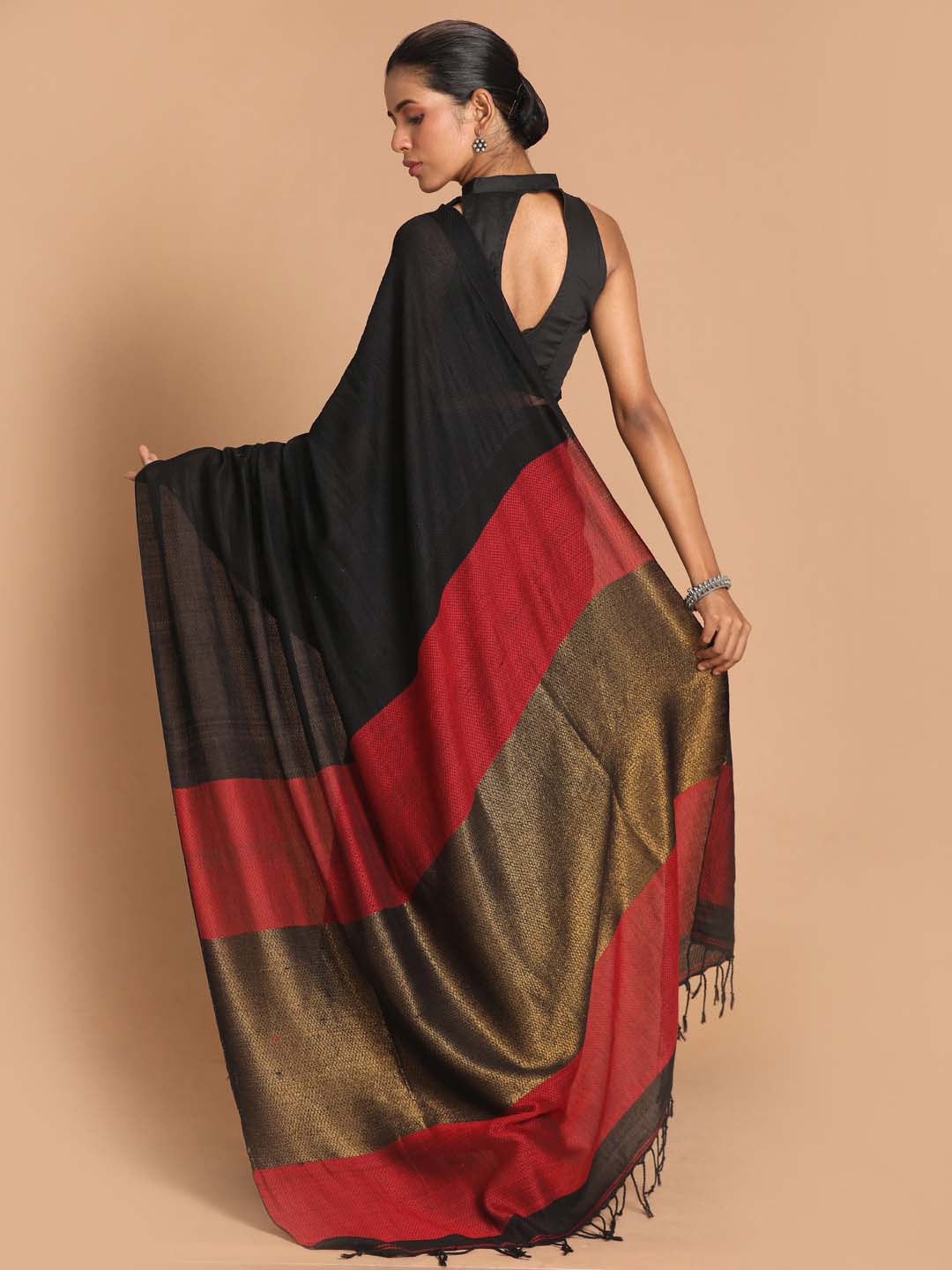 Indethnic Black Bengal Handloom Pure Cotton Saree Party Saree - View 3